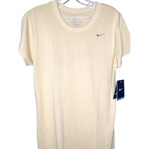 Nike Dri Fit Womens‎ Large Training T Shirt Athletic Top Size L Yellowish Cream